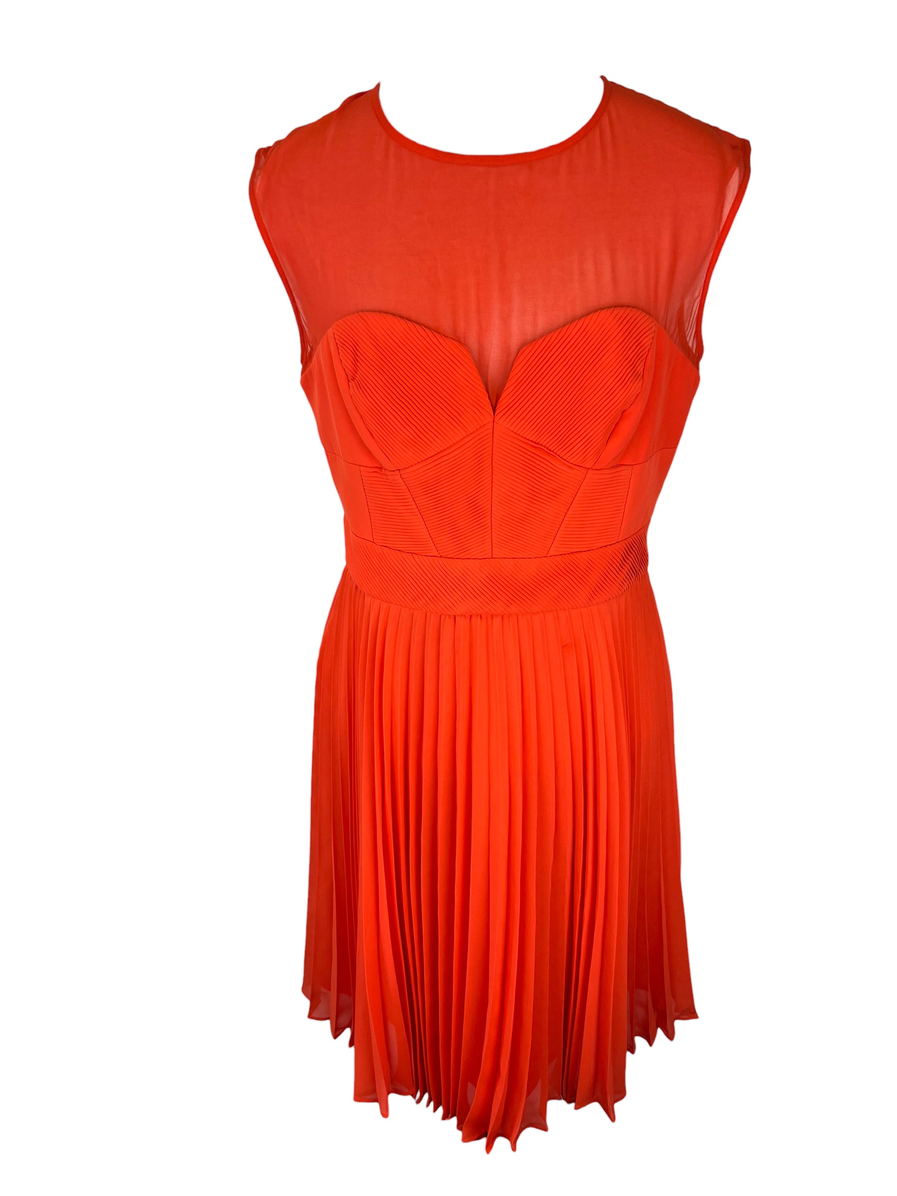 karen millen orange pleated dress KAREN MILLEN Women's Orange 3/4 Sleeve Pleat Neck Sheath Dress Sz 6