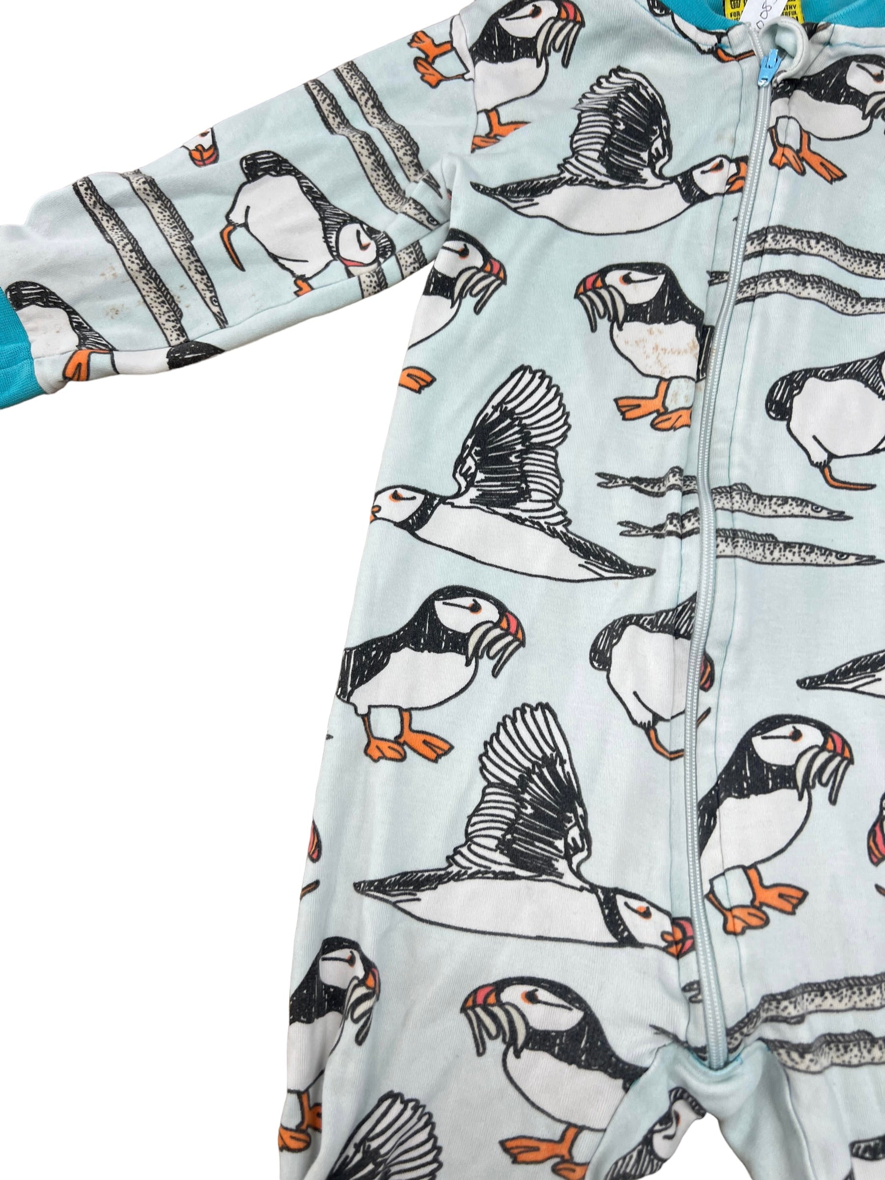 Duns of Sweden Puffin Zip Baby Sleepsuit