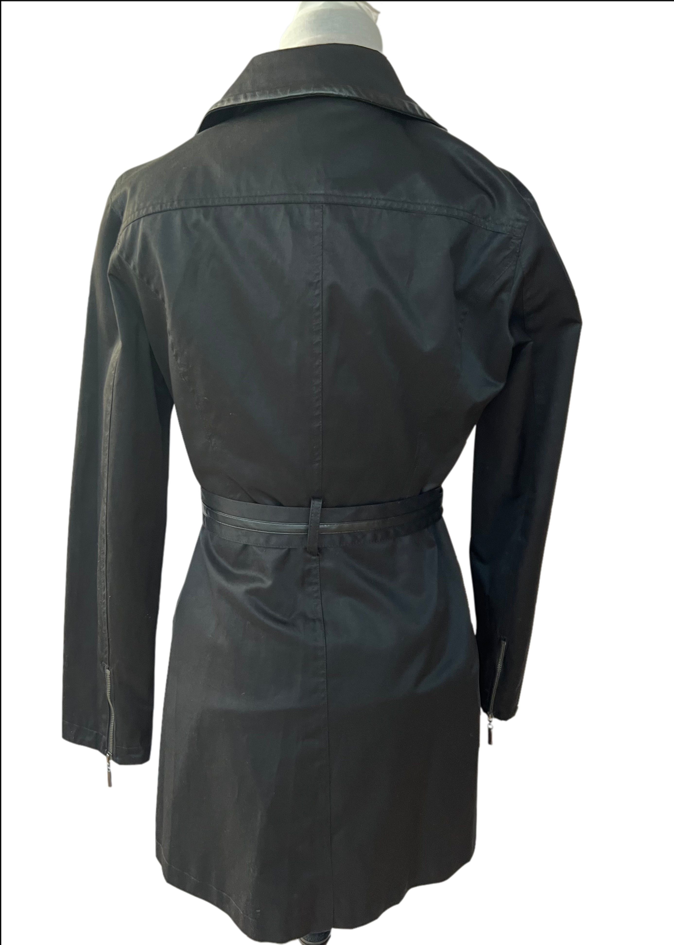Faux leather trim Belted spring coat