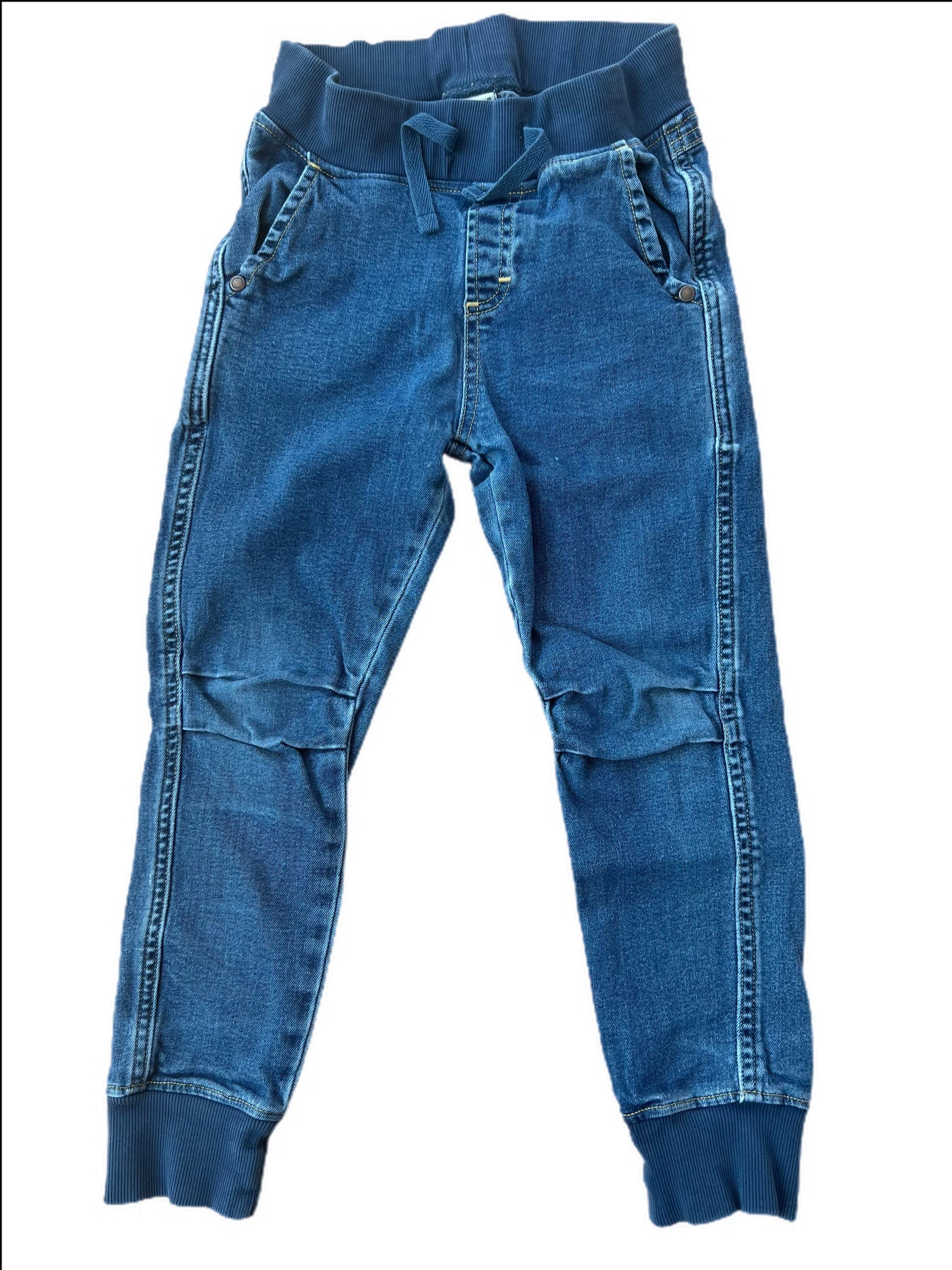 Elastic waist drawstring cuffed jeans
