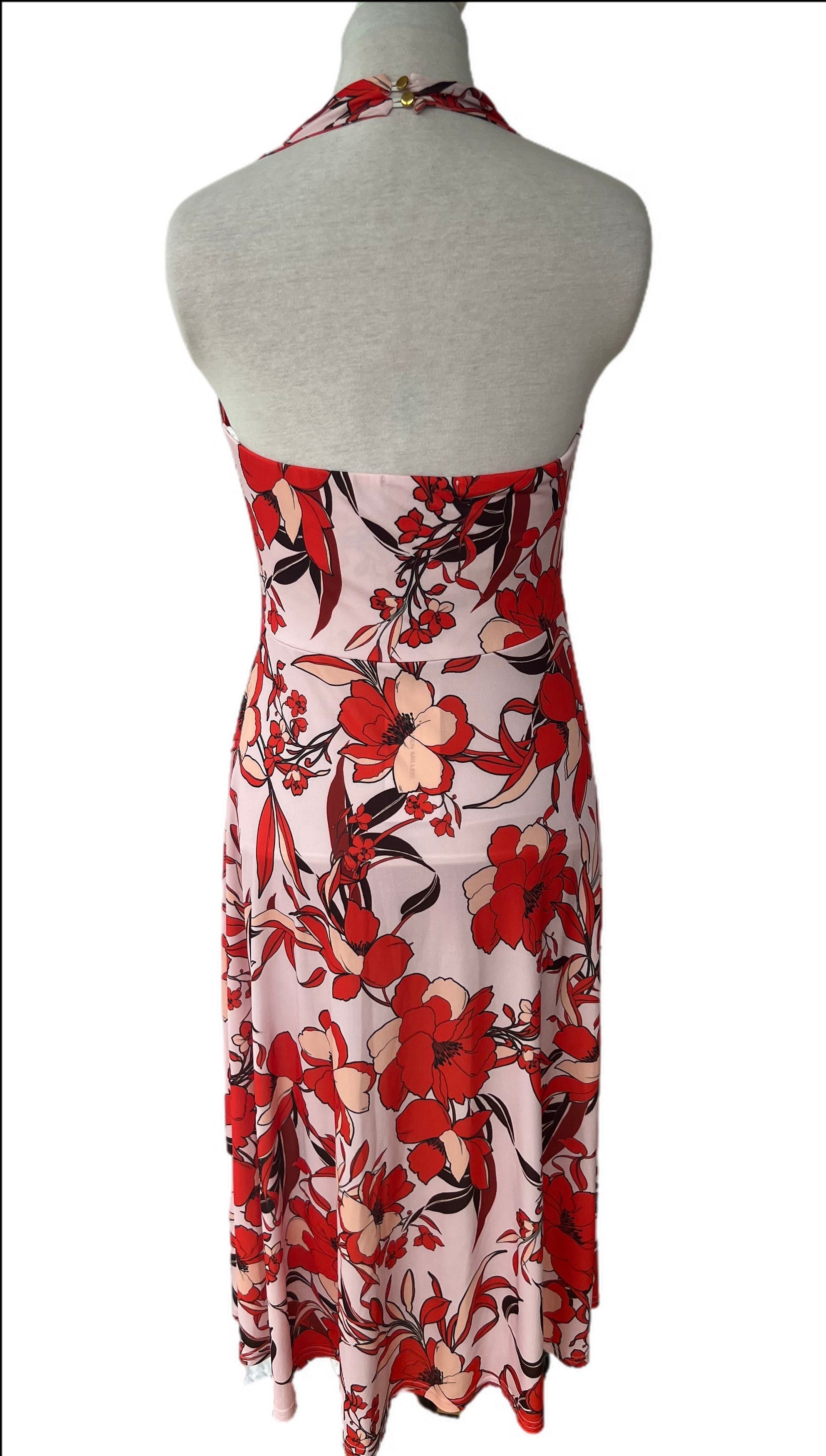 Floral Print Twist Waist Halter Midi Dress