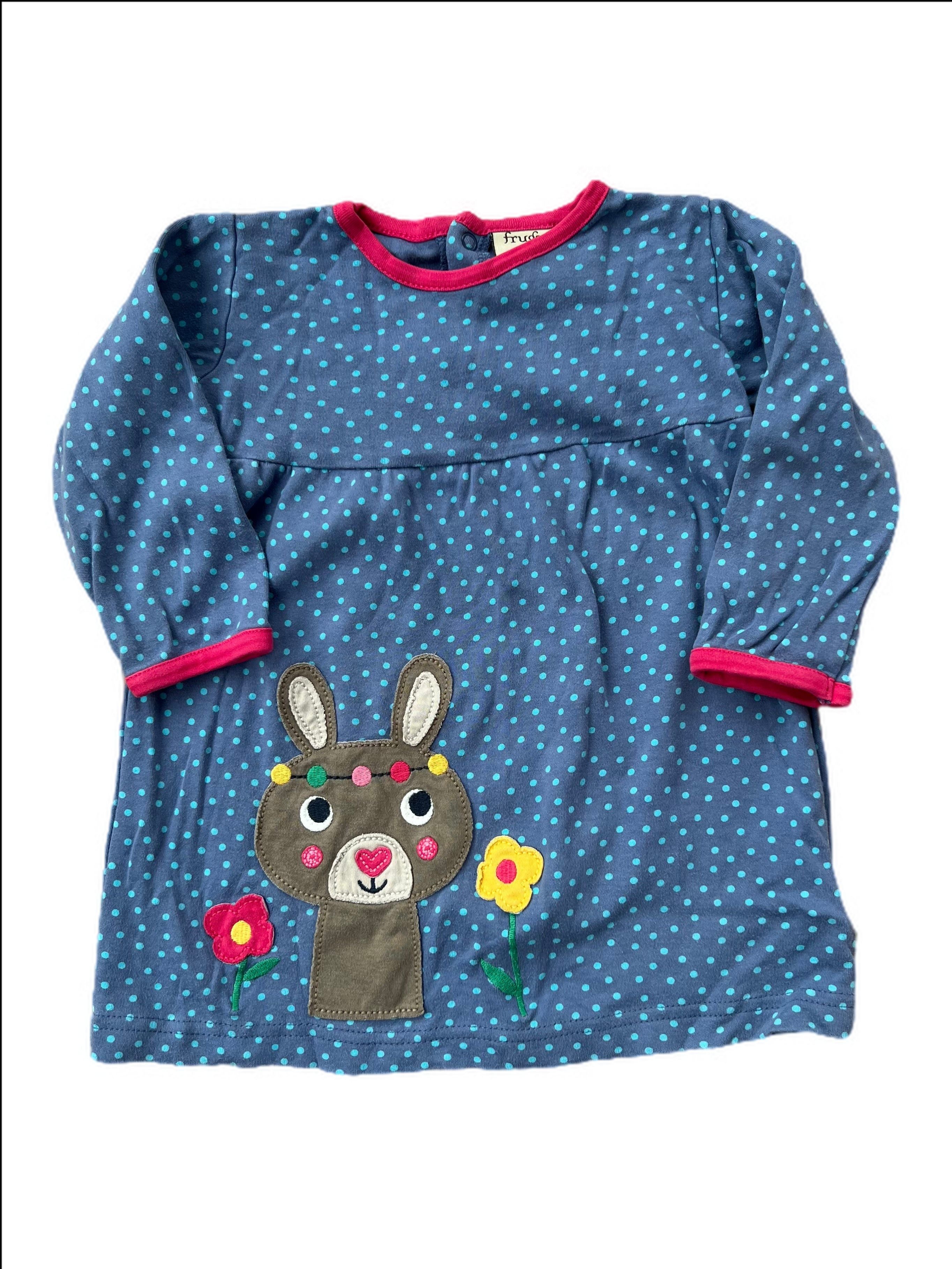 Long Sleeve Polka Dot Dress with Bunny Applique