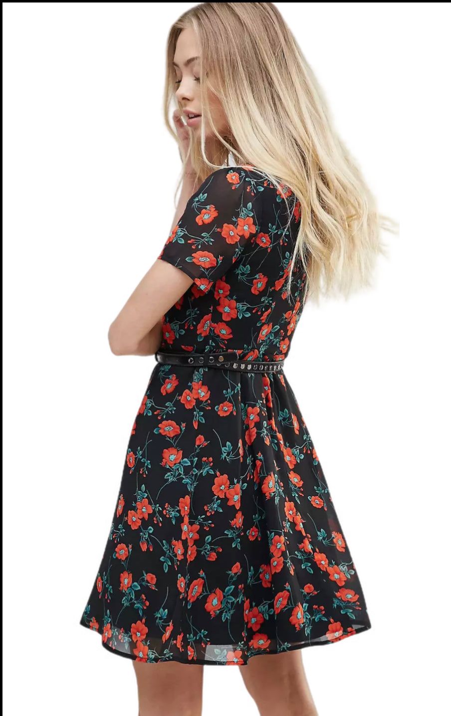 Petite Poppy Print Dress w belt loops