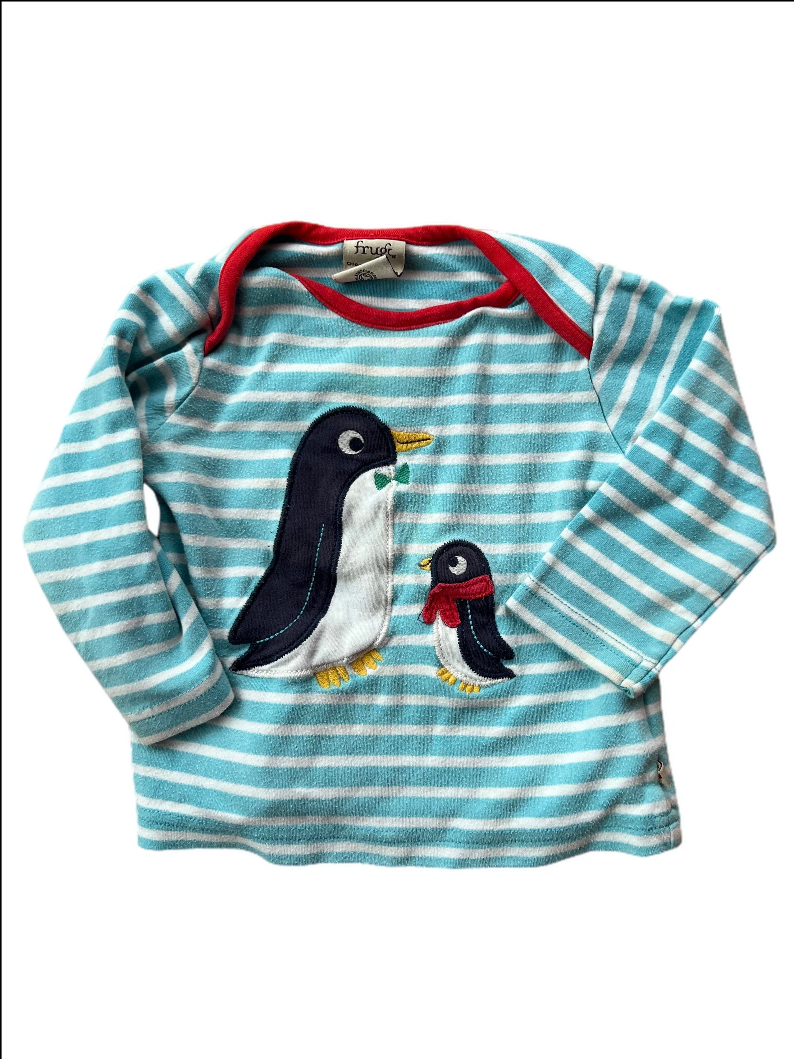 Long Sleeve Striped Top with two Penguin Applique