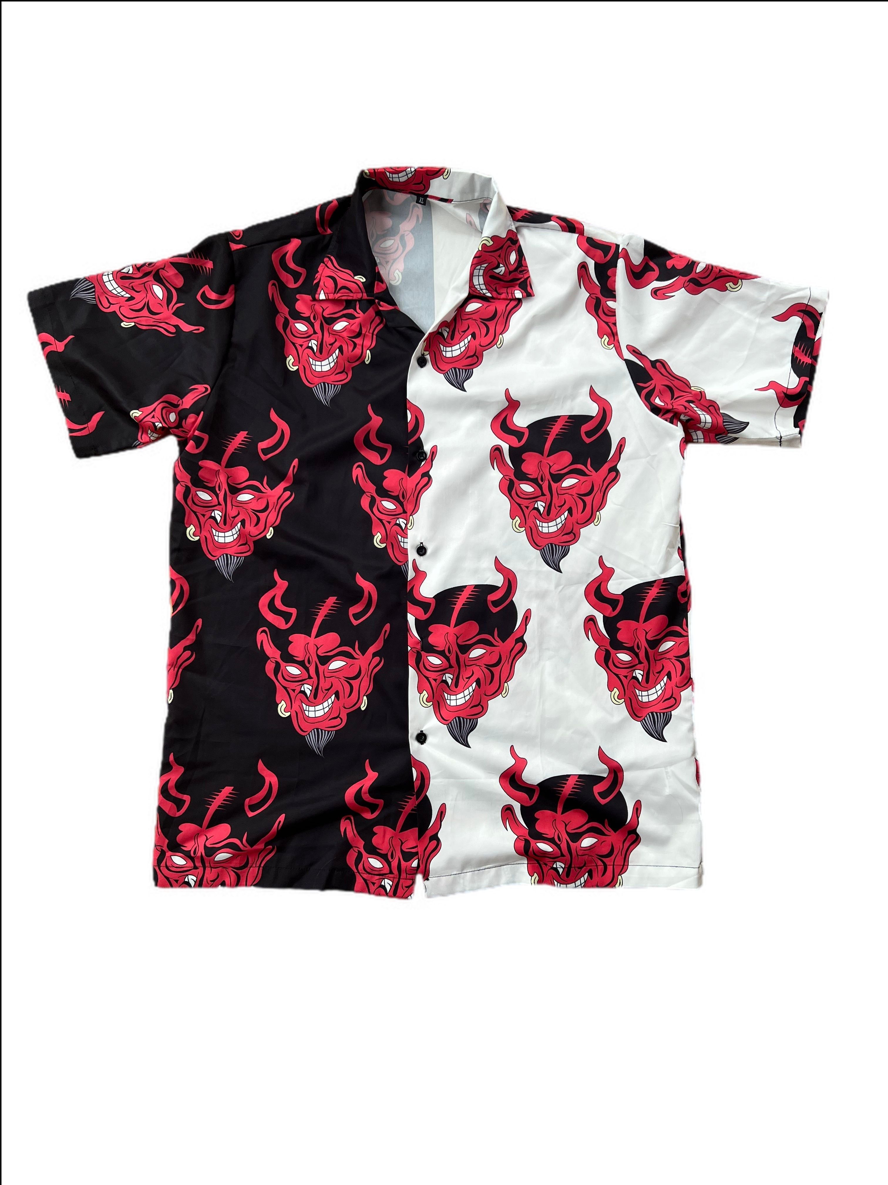 Retro Style Devil Print Short Sleeve Shirt