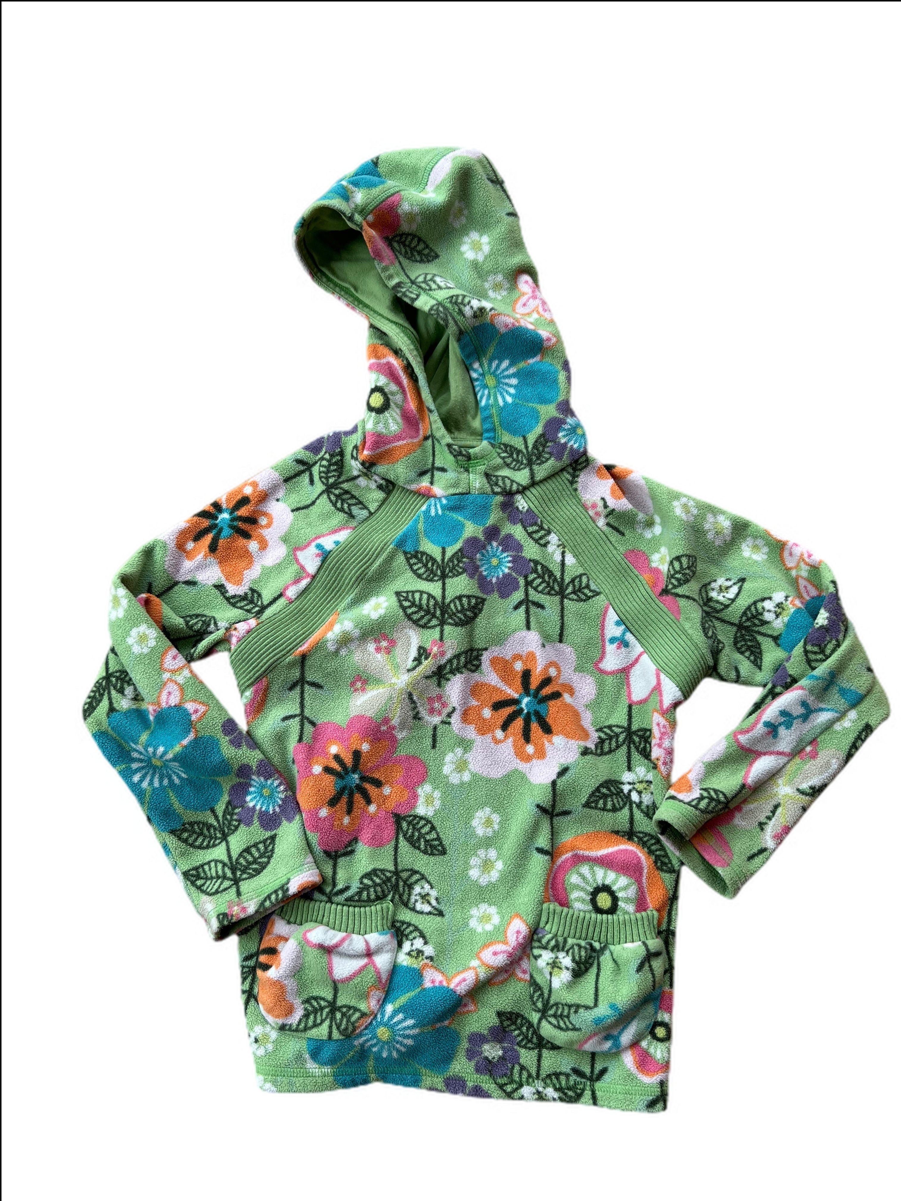 Hooded Fleece Pullover in Floral with patch pockets, Central Park Next