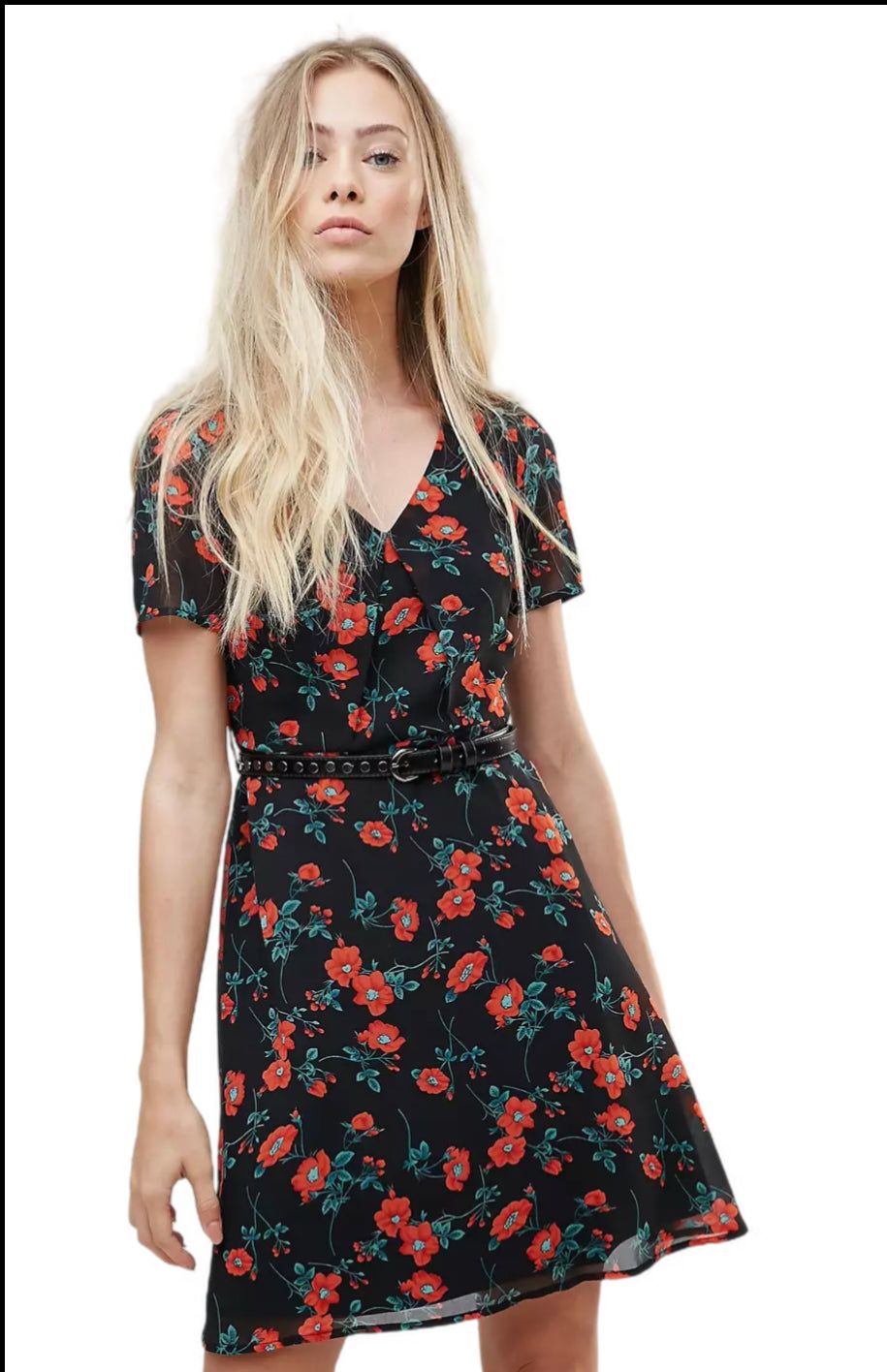 Petite Poppy Print Dress w belt loops