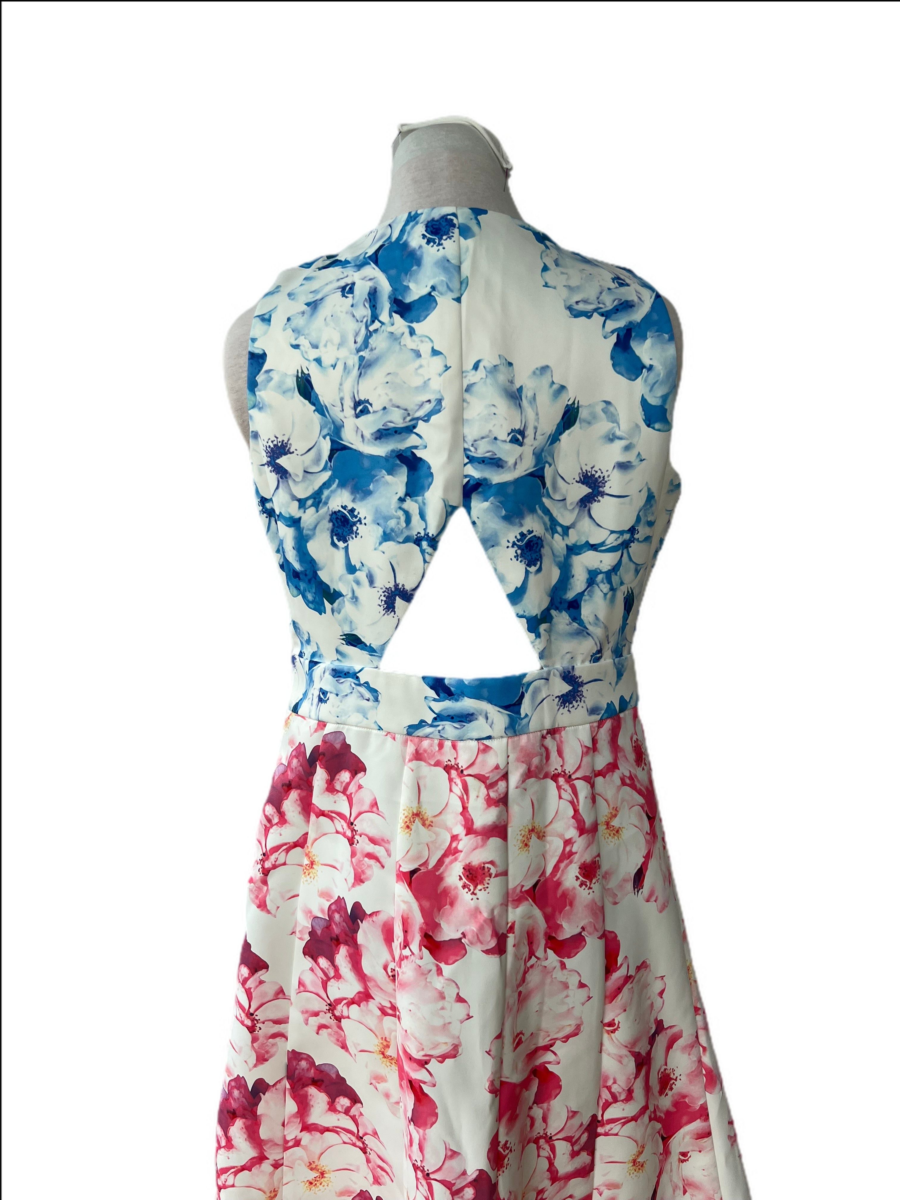 Floral Fit and Flare with cut out detail at back