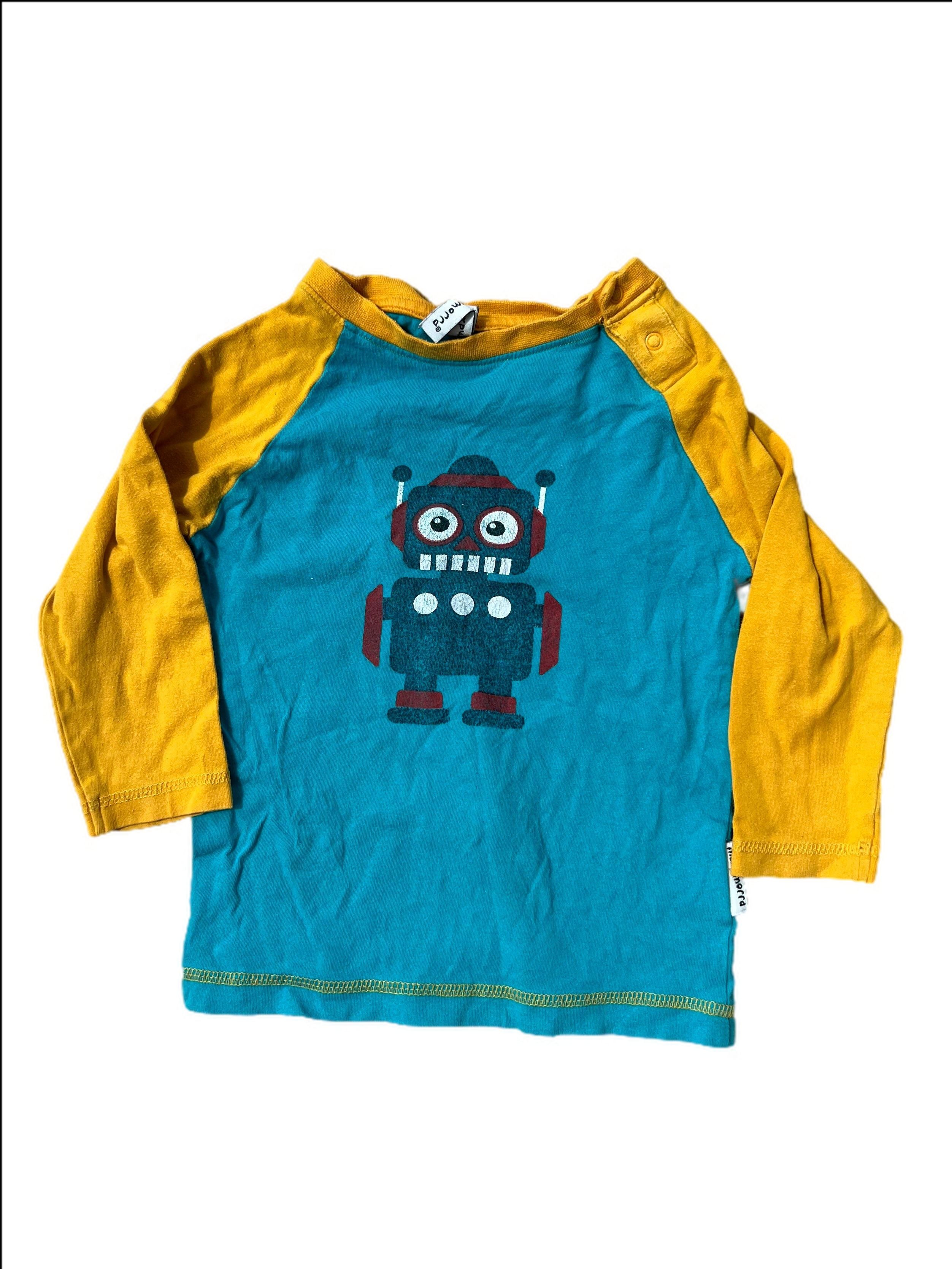 Long Sleeve Raglan Top with Single Print Robot (robot faded)