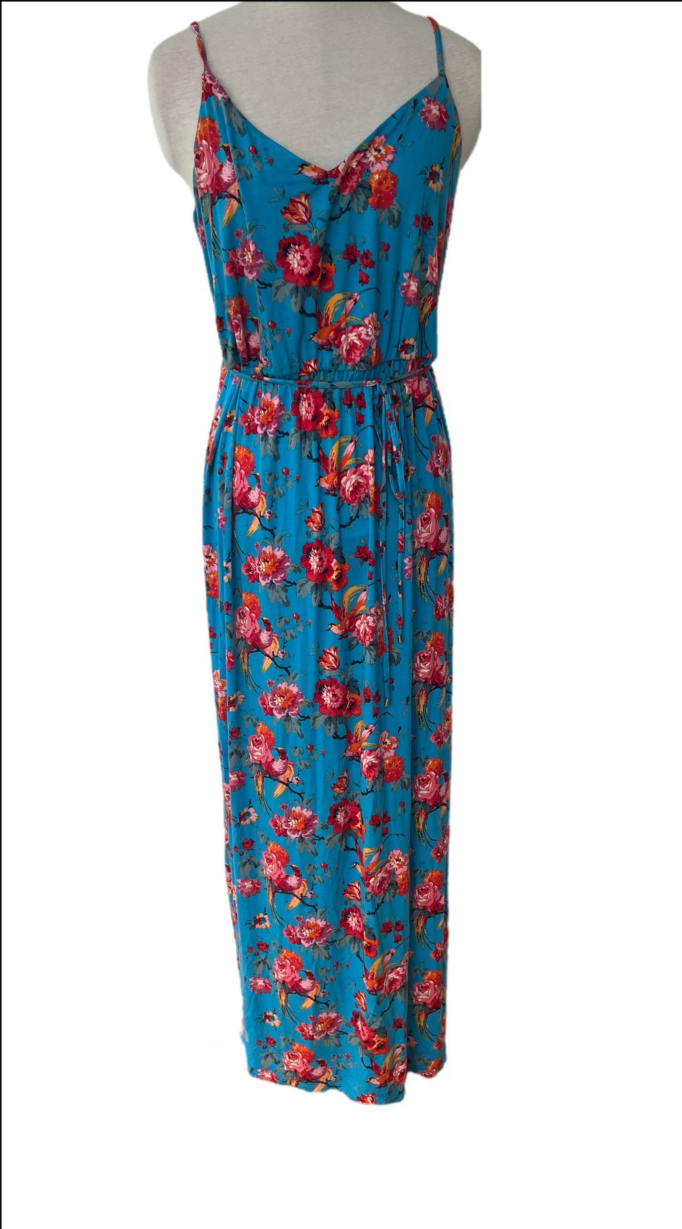 Floral Sun Dress with side slit and belt