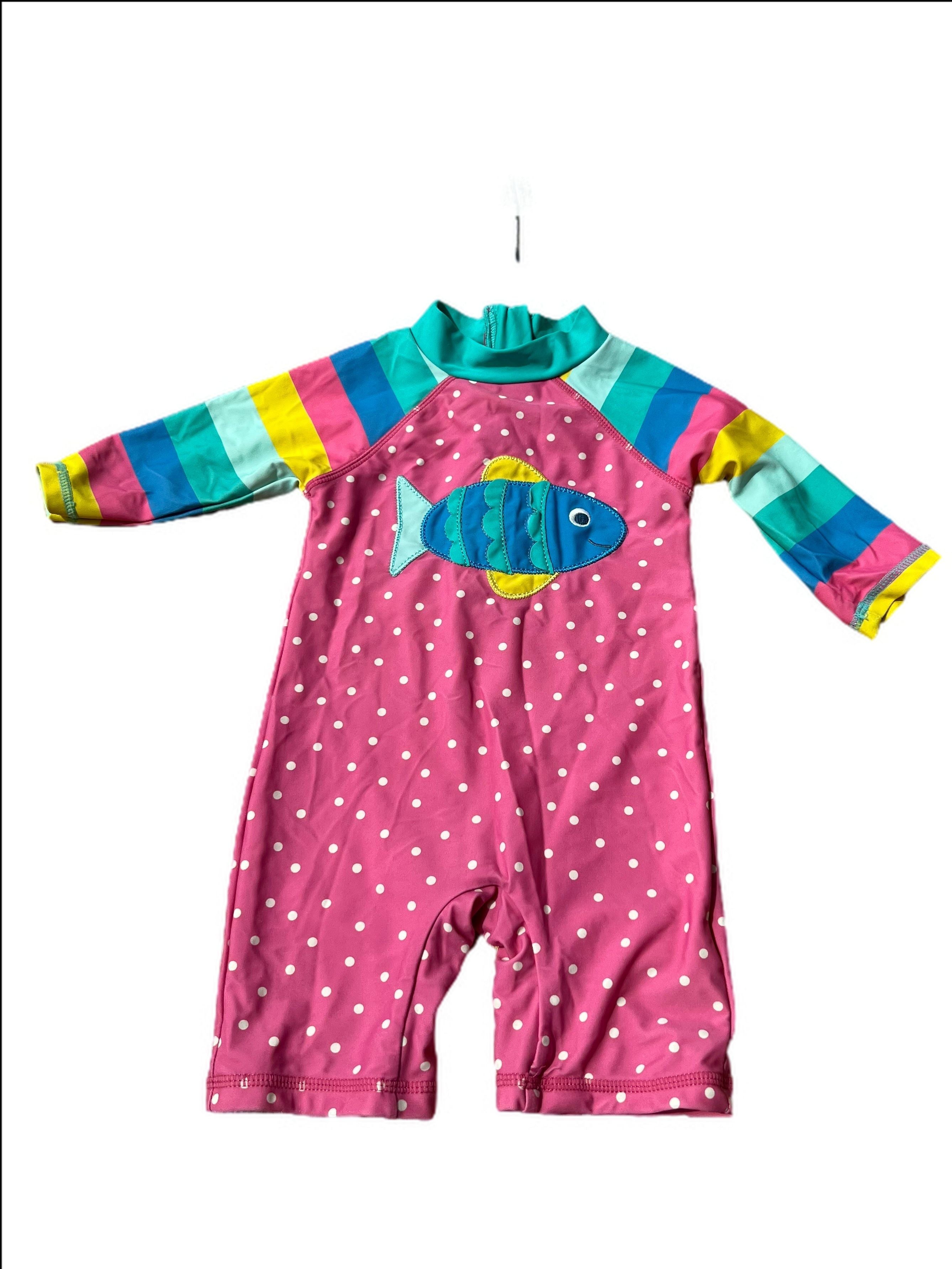 Sun Safe Suit Polka Dot with Fish Applique