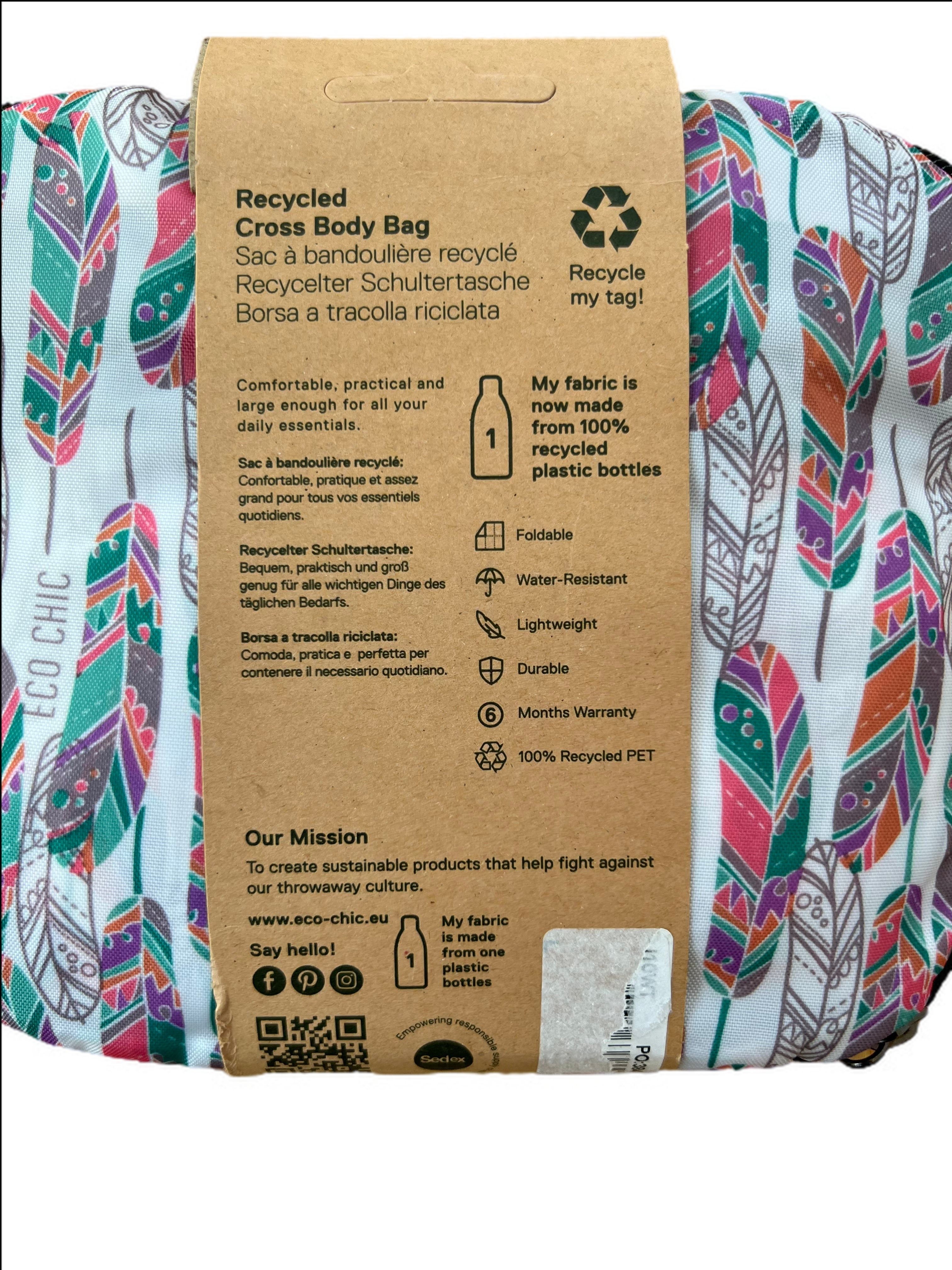 Recycled Cross Body Bag Feather Pattern