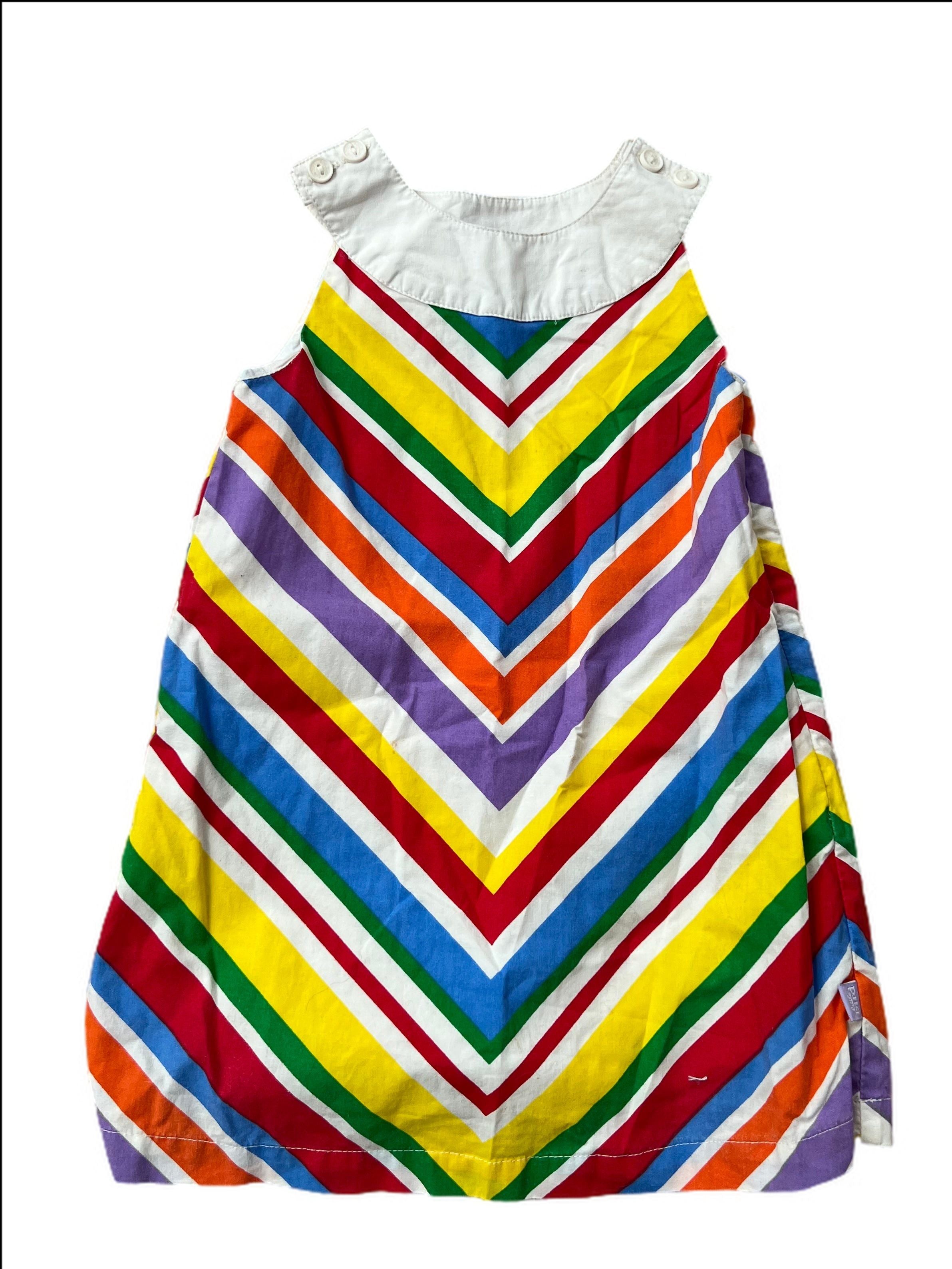 Sleeveless Rainbow Chevron Pattern Dress