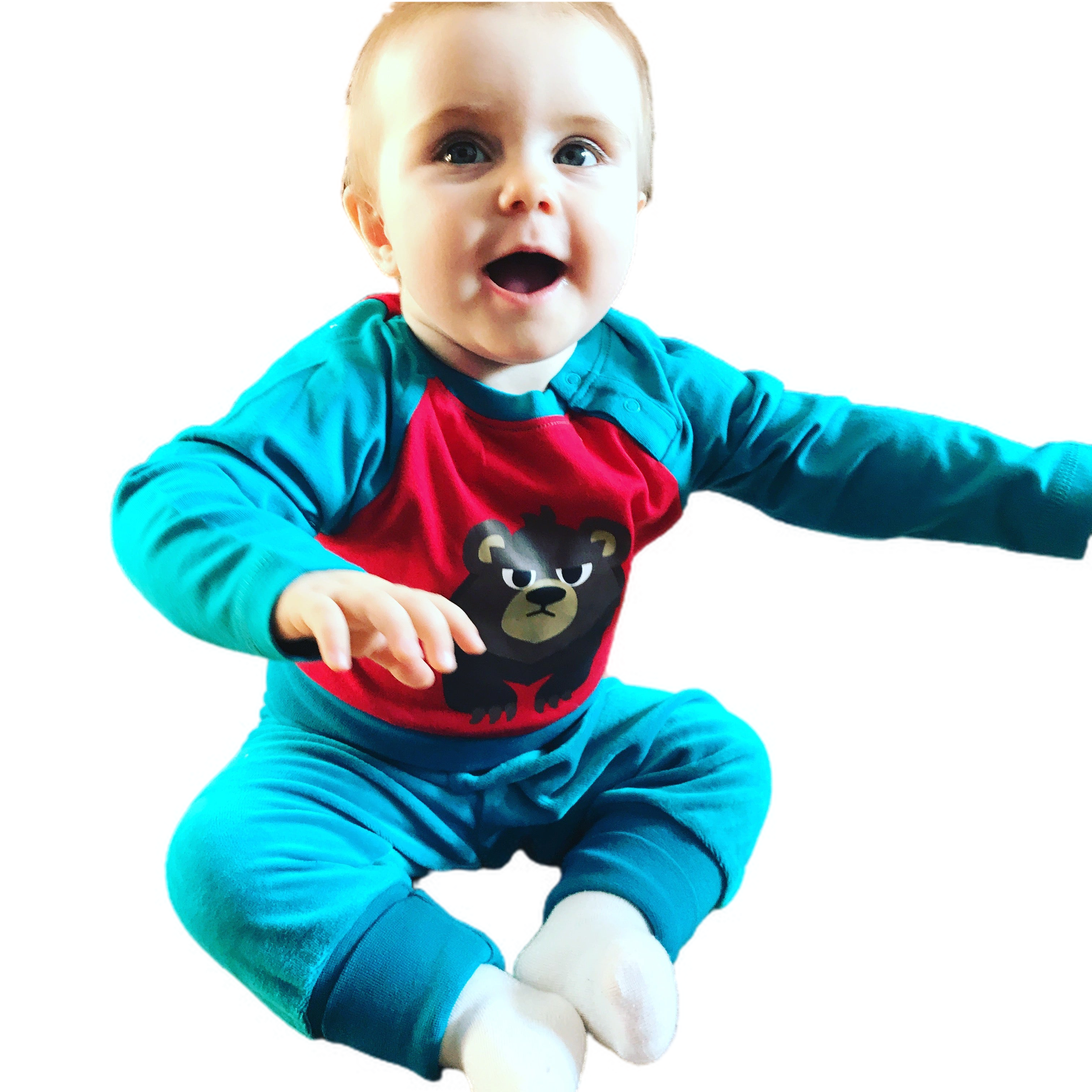 Long Sleeve Raglan Top with Faded Grumpy Bear Applique