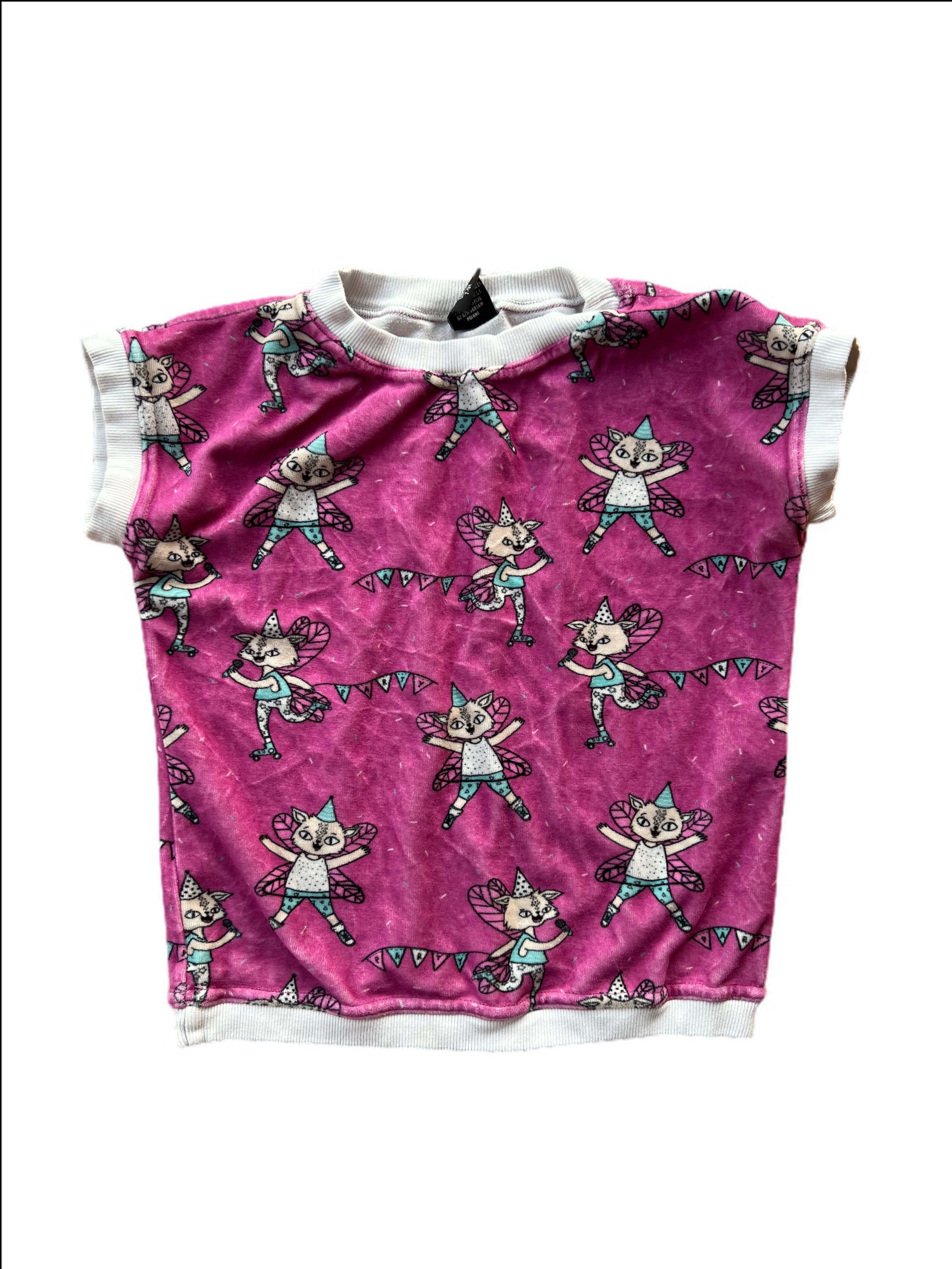 Short Sleeve Velour Top in Cat Fairy