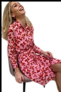 Floral Shirt Dress with Sheer Sleeves