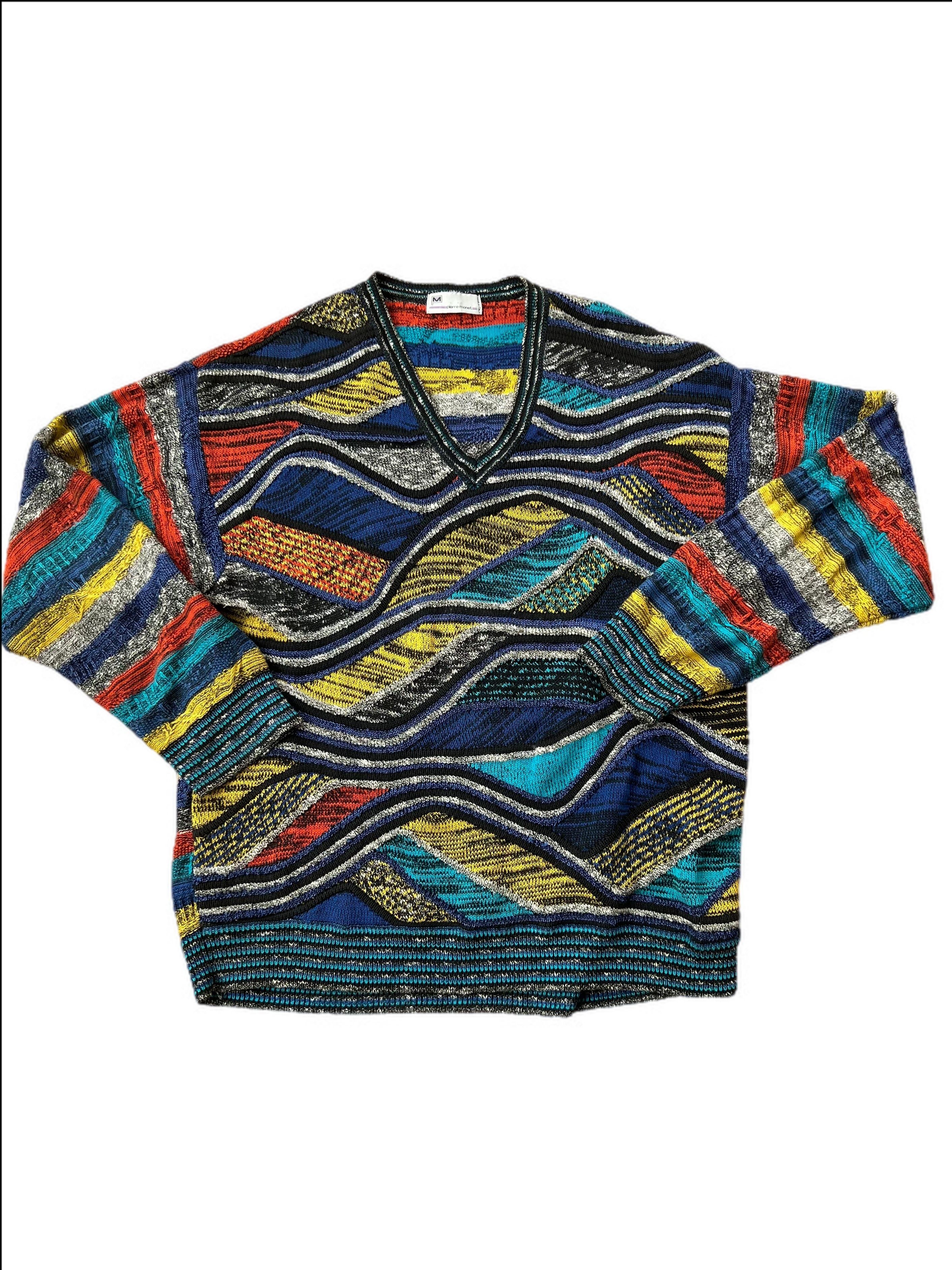 V-Neck Striped Vintage Sweater/ Jump