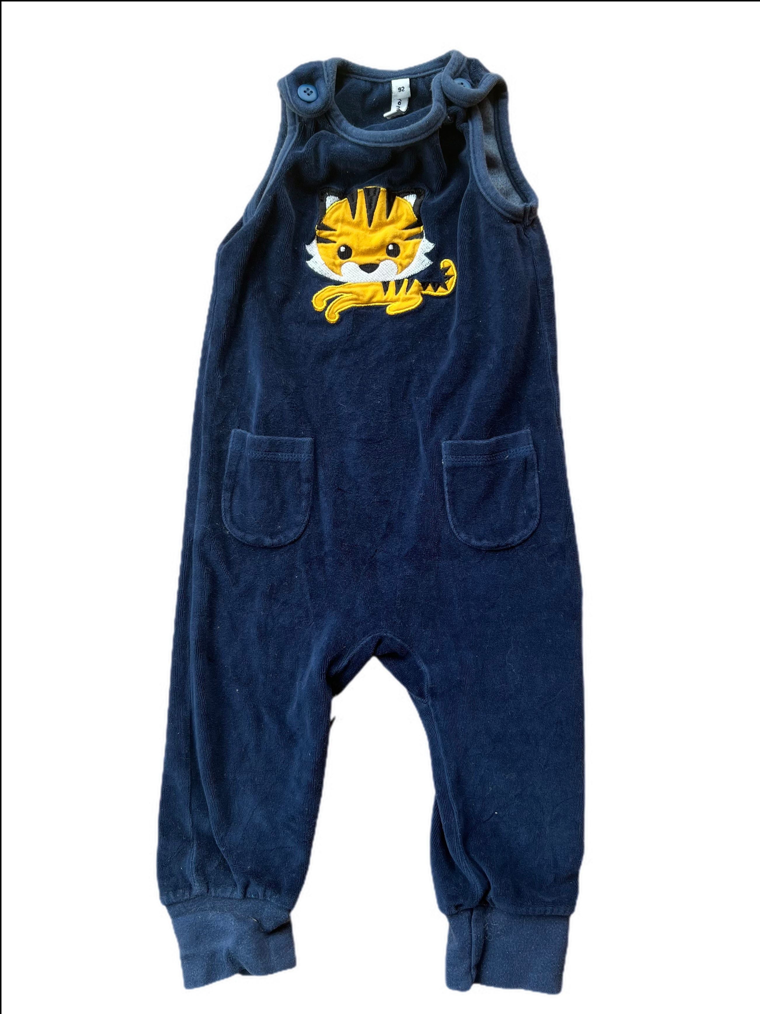 Velour Playsuit/ Dungarees With Tiger Applique