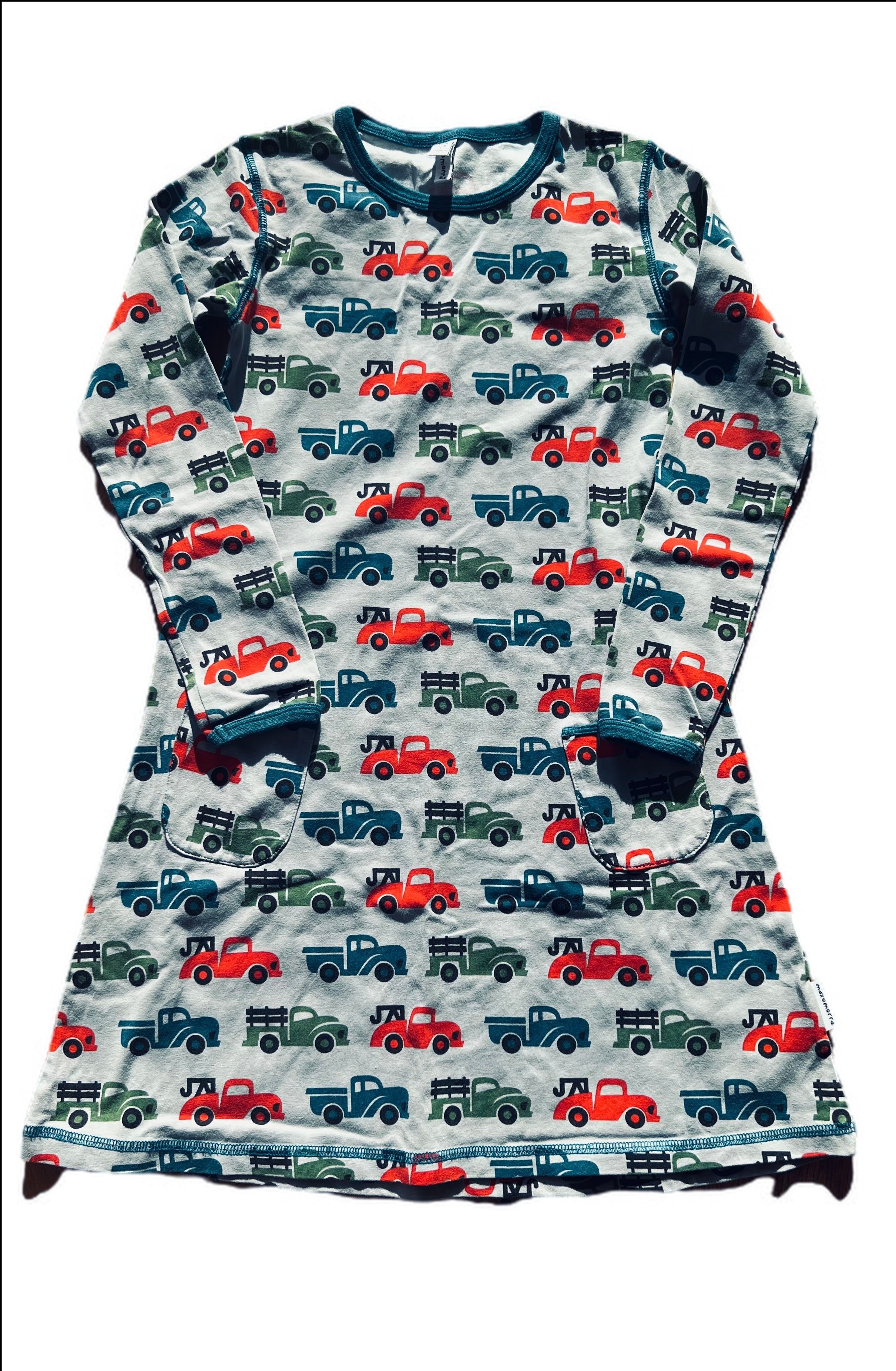 Long Sleeve A Line Dress with pickup trucks