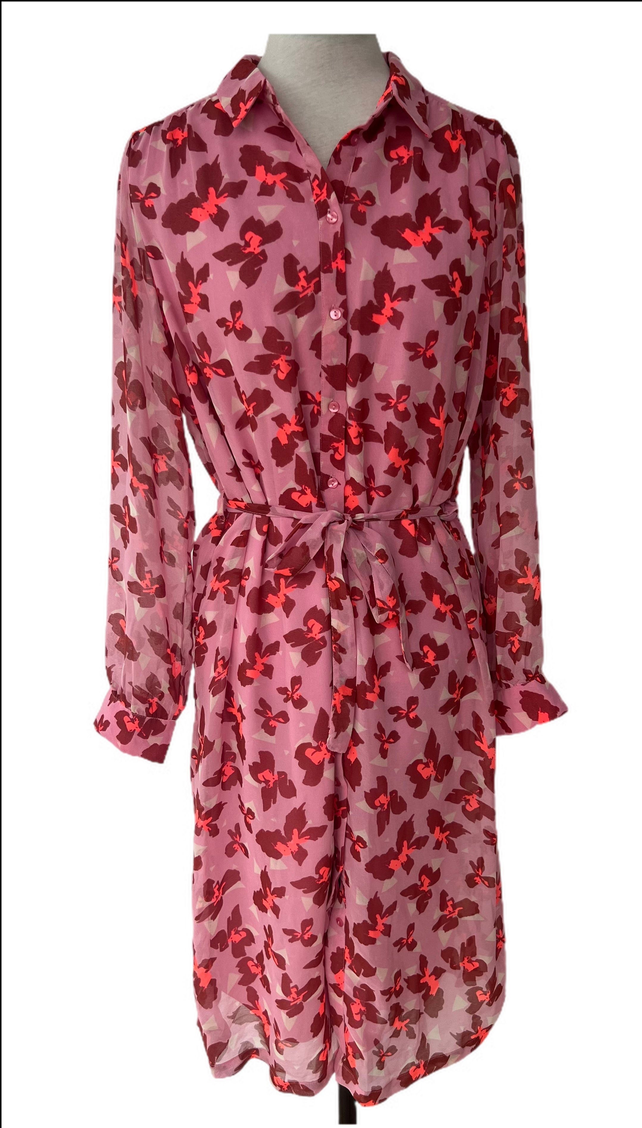 Floral Shirt Dress with Sheer Sleeves