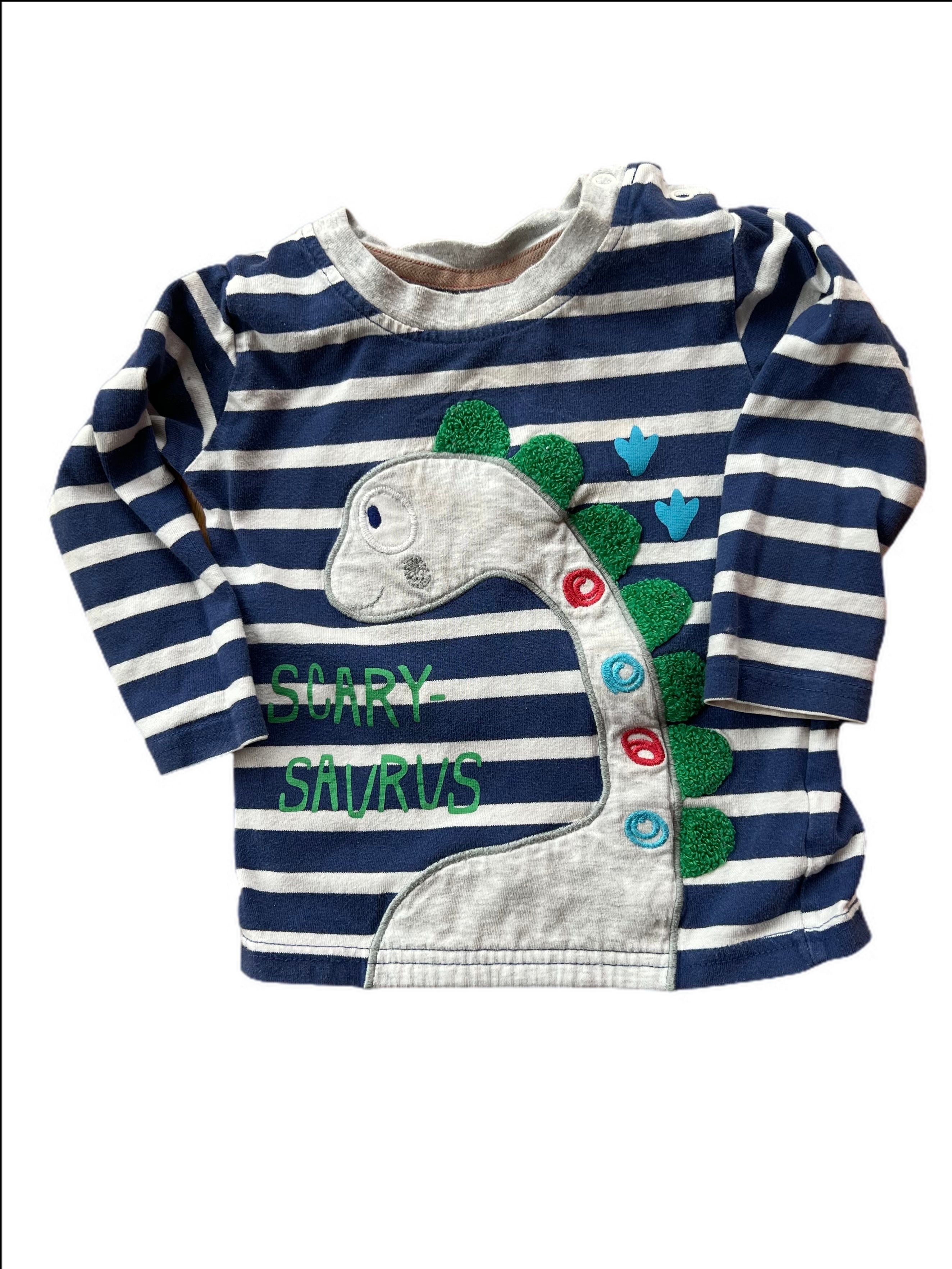 Long Sleeve Striped Top with Scary-Sauraus Applique