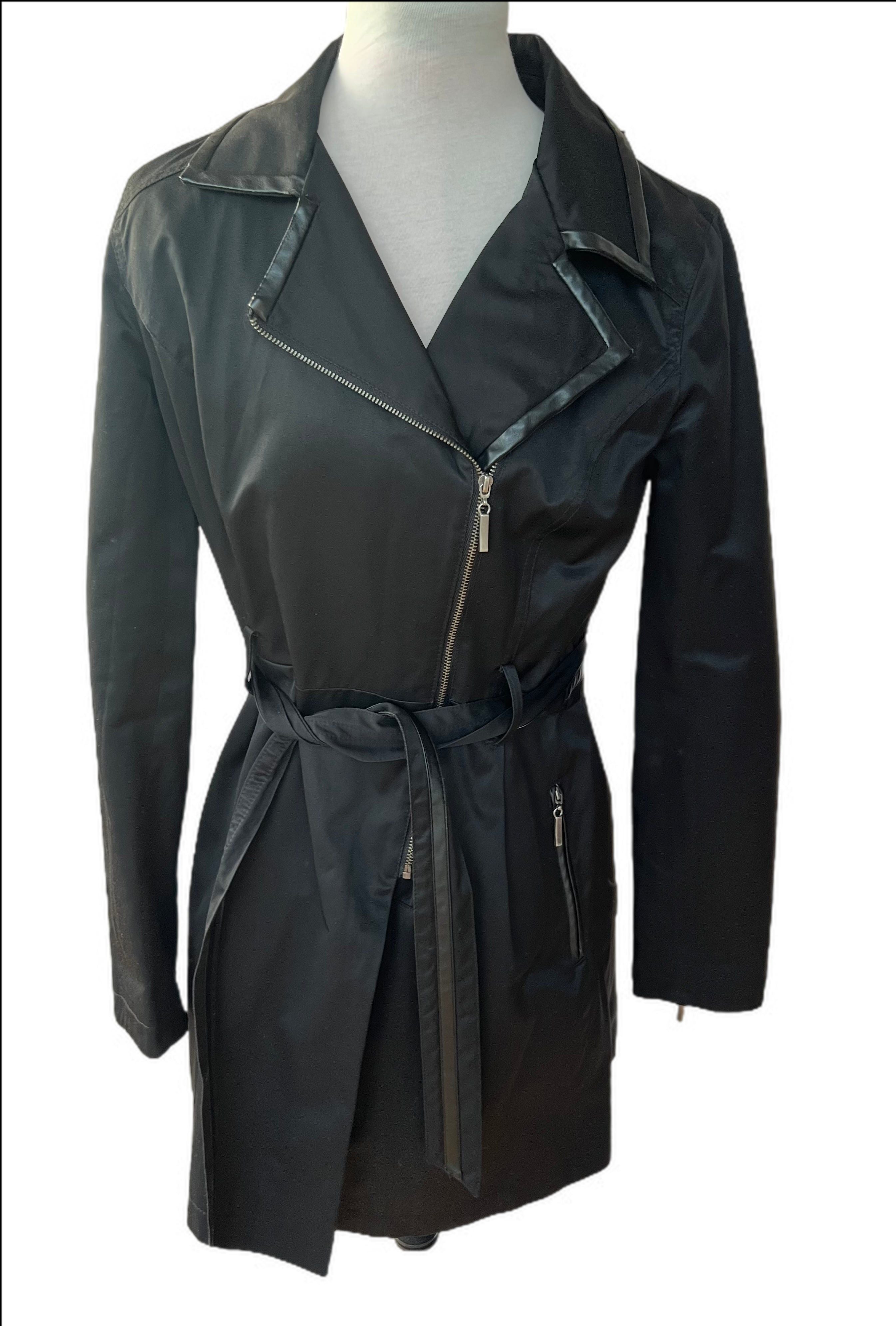 Faux leather trim Belted spring coat