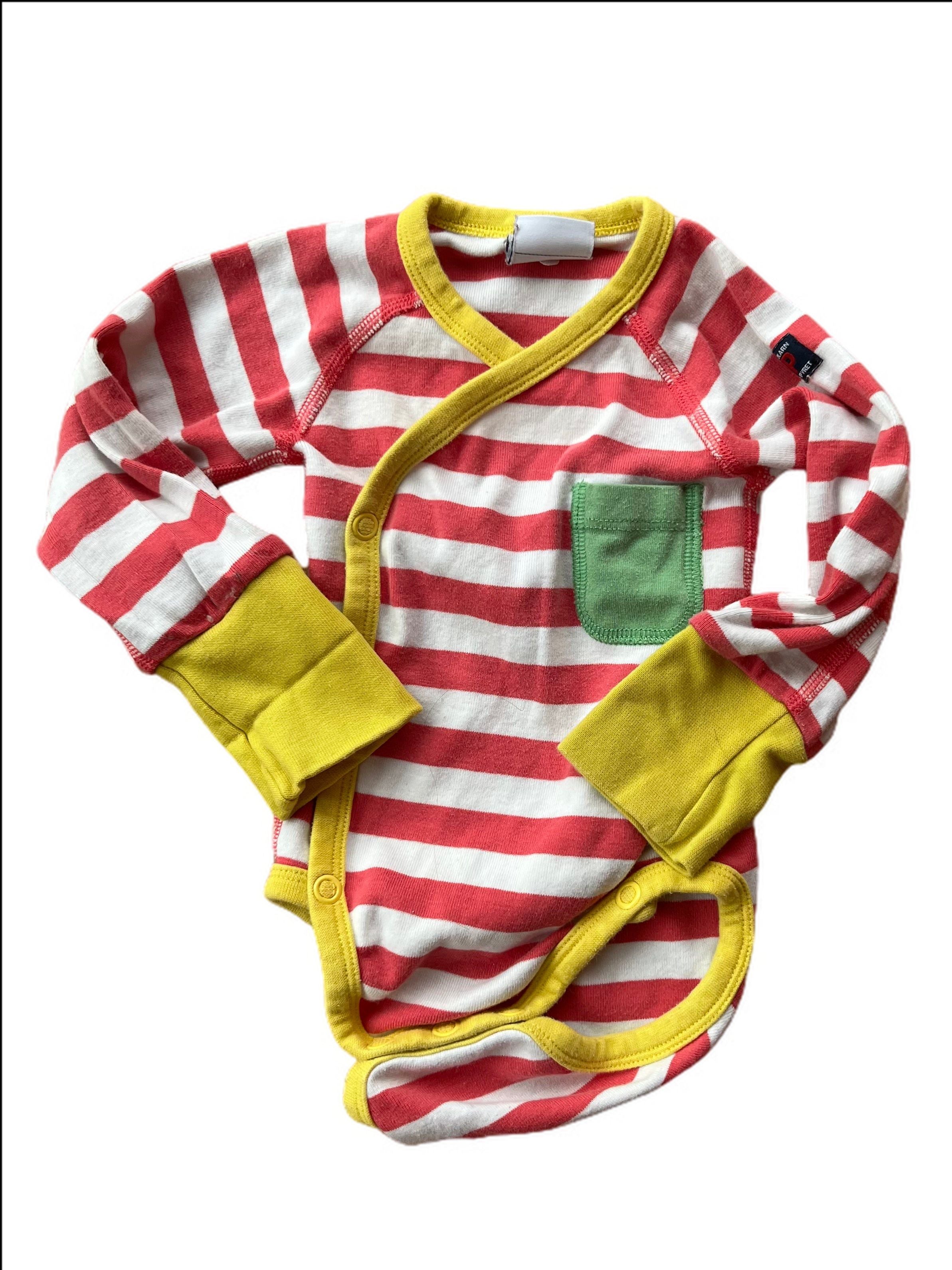 Long Sleeve Striped Bodysuit with Green Pocket