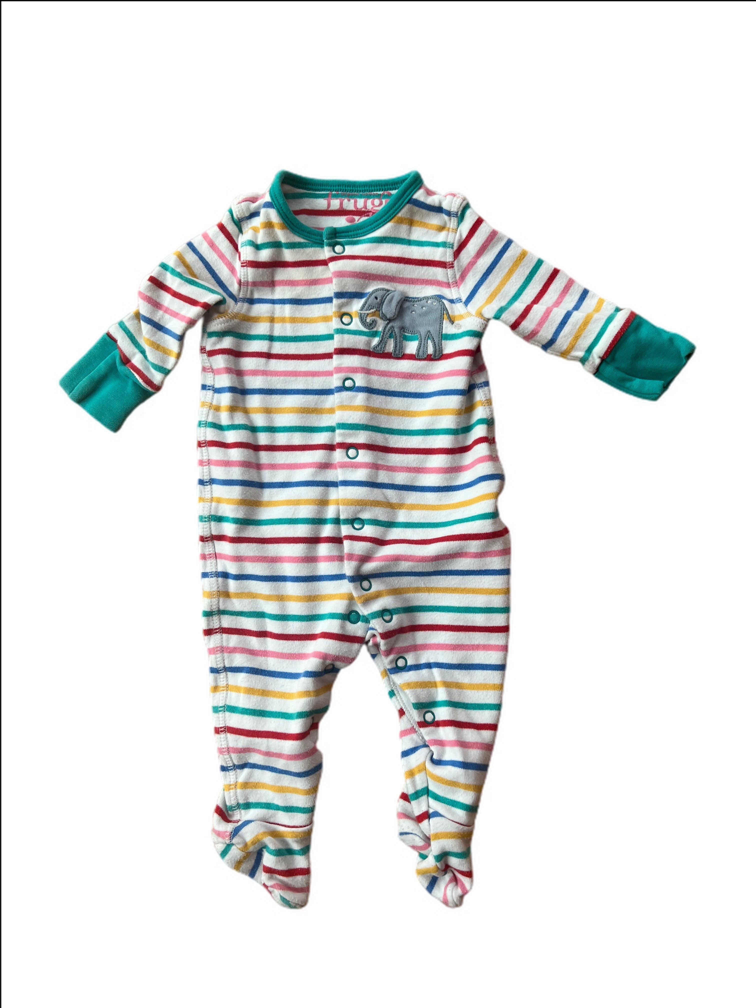 Rainbow Stripe Sleepsuit/ Babygrow with Elephant Applique